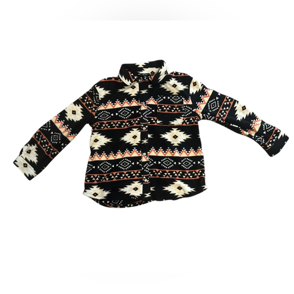 Love Tree Aztec Print Button-Down Shirt - Black & Cream